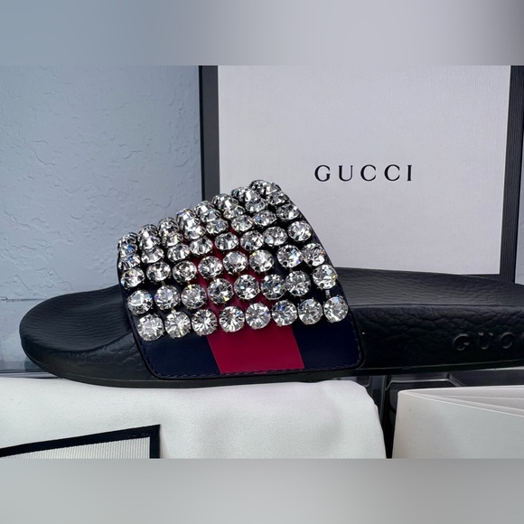 Gucci Sandals Slides Apollo Cathena Swarovski Crystal Bling Box EU 37 US 7 - Picture 11 of 14